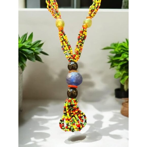 Jamaican Style Beaded Necklace 20" - Picture 1 of 7
